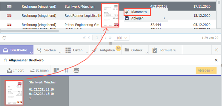 Archiviertes Dokument ergänzen